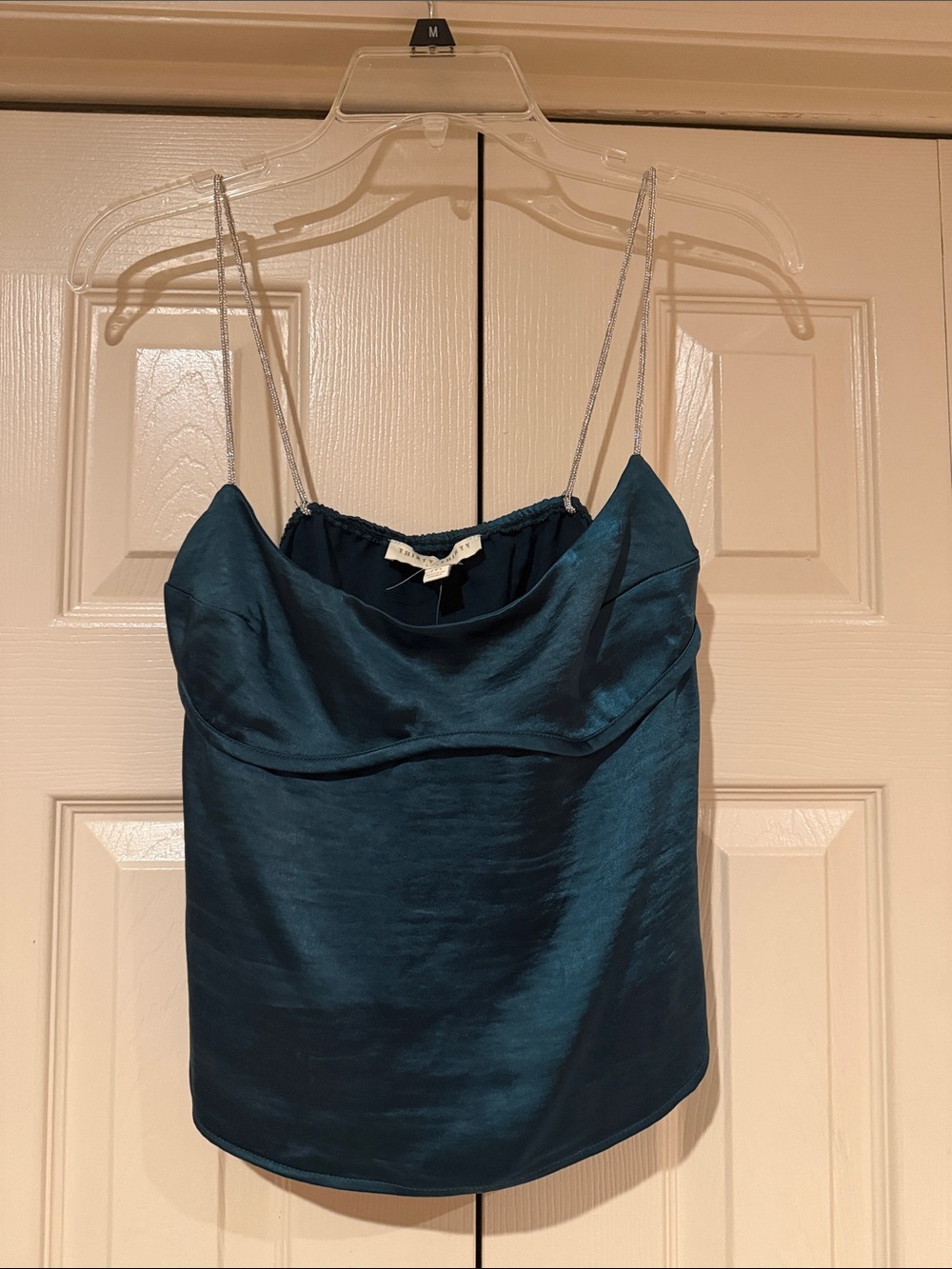 Thirty Thirty Satin Camisole in Dark Green with Silver Straps